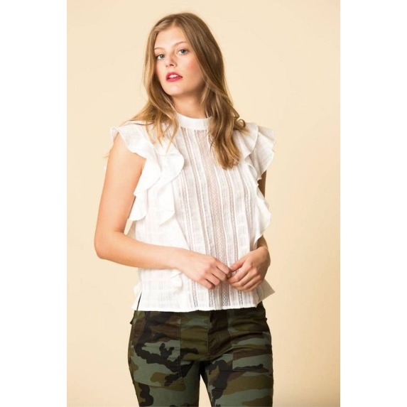 Veronica Beard Sol Top Size 4 | White Cotton Lace Ruffle Blouse $295 Designer